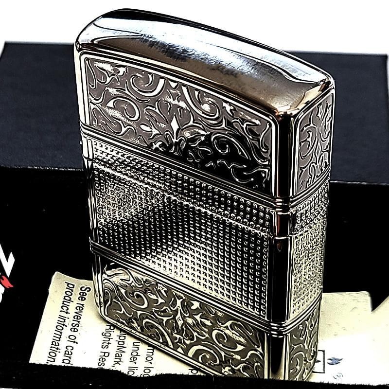 Zippo Armor Case Arabesque Antique Silver Etching 4 Sided Processing Lighter