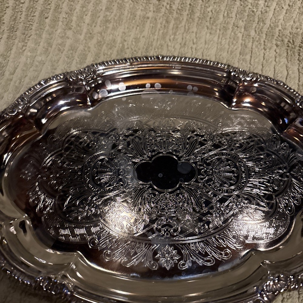 Vintage Oval Ornate Etched Small Serving Platter