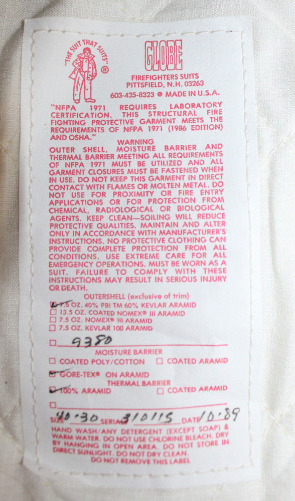 Globe Vintage Fire Firefighter Turnout Pants with Lining