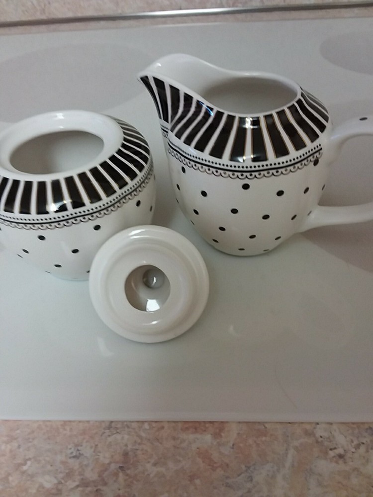 Graces Teaware Black and White Polka Dot Sugar & Creamer Set