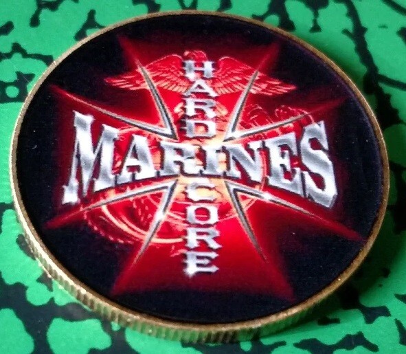 USMC MARINES HARDCORE COLORIZED ART ROUND CHALLENGE COIN