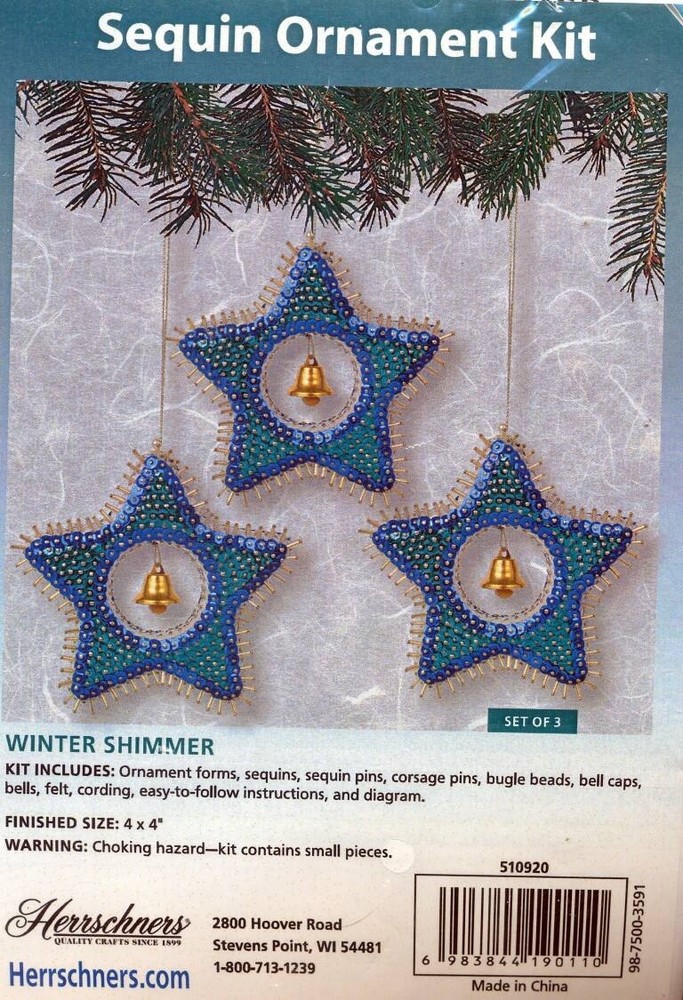 HERRSCHNERS WINTER SHIMMER SEQUIN ORNAMENT KIT MAKES 3