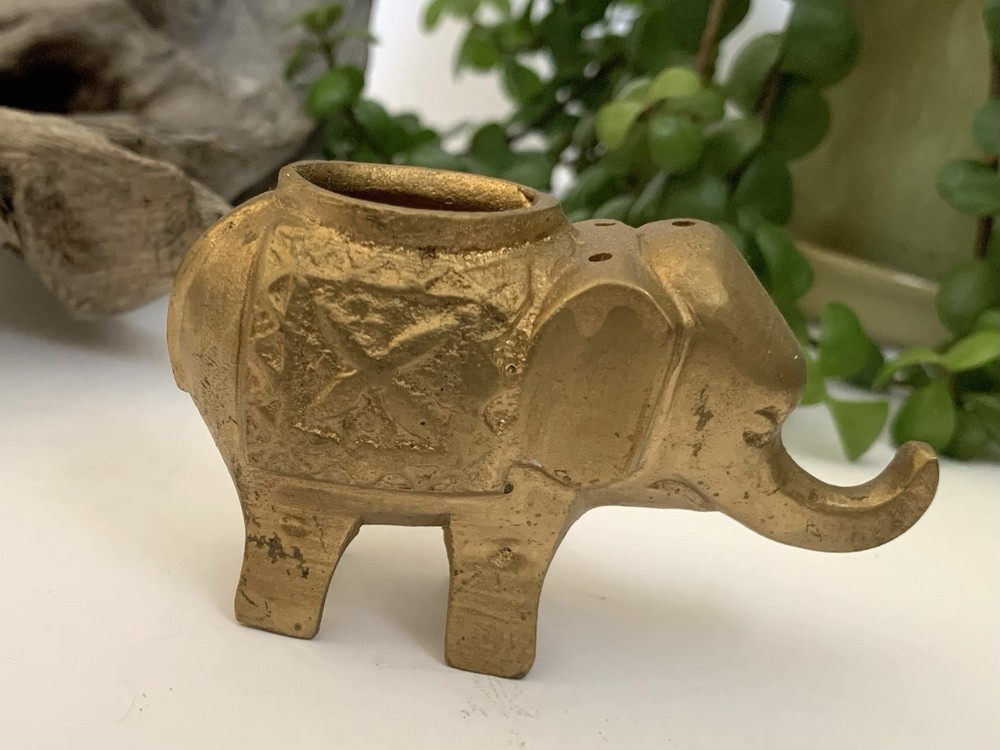 Vintage India Solid Brass Elephant Cone Incense Holder Burner Scent Meditation