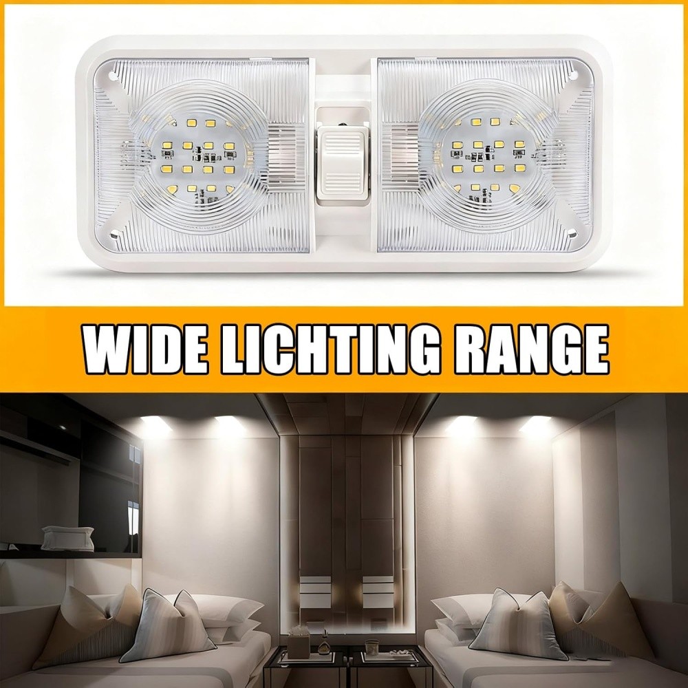 RV LED Ceiling Double Dome Light Fixture DC 12V for Car/RV/Trailer/Camper/Boat