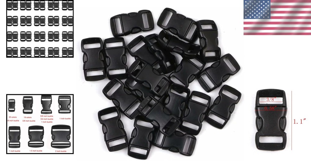 Versatile Black Plastic Curved Buckles - 20 PCS for Crafting & Backpack Use