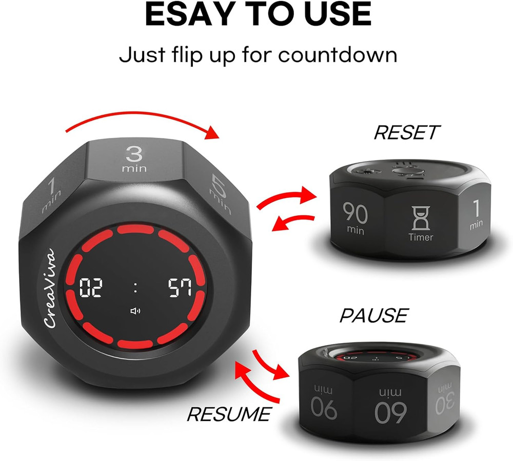 Flip Cube Pomodoro Timer - Rechargeable Visual Countdown & Count up Stopwatch, 7