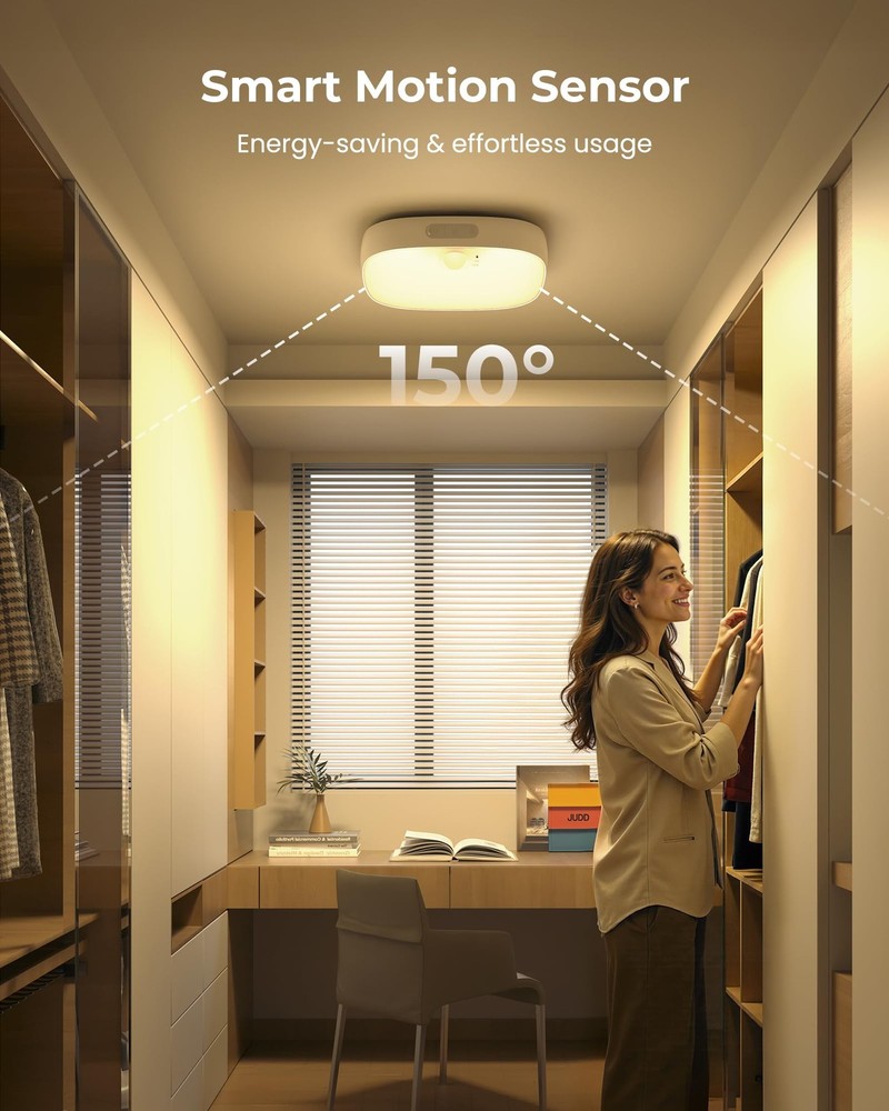 Shower Lights IP65 Waterproof, Motion Sensor Ceiling Light, Rechargeable Clos...