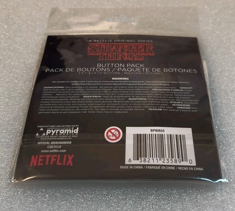 Netflix Original Series Stranger Things 5 Pcs. Button Pack Netflix Rare