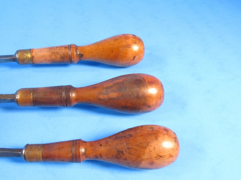 lot of 3 Buck Brothers long tang style wood gouges or carving tools