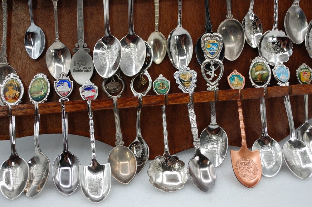 SOUVENIR SPOONS (60) ON RACK VINTAGE