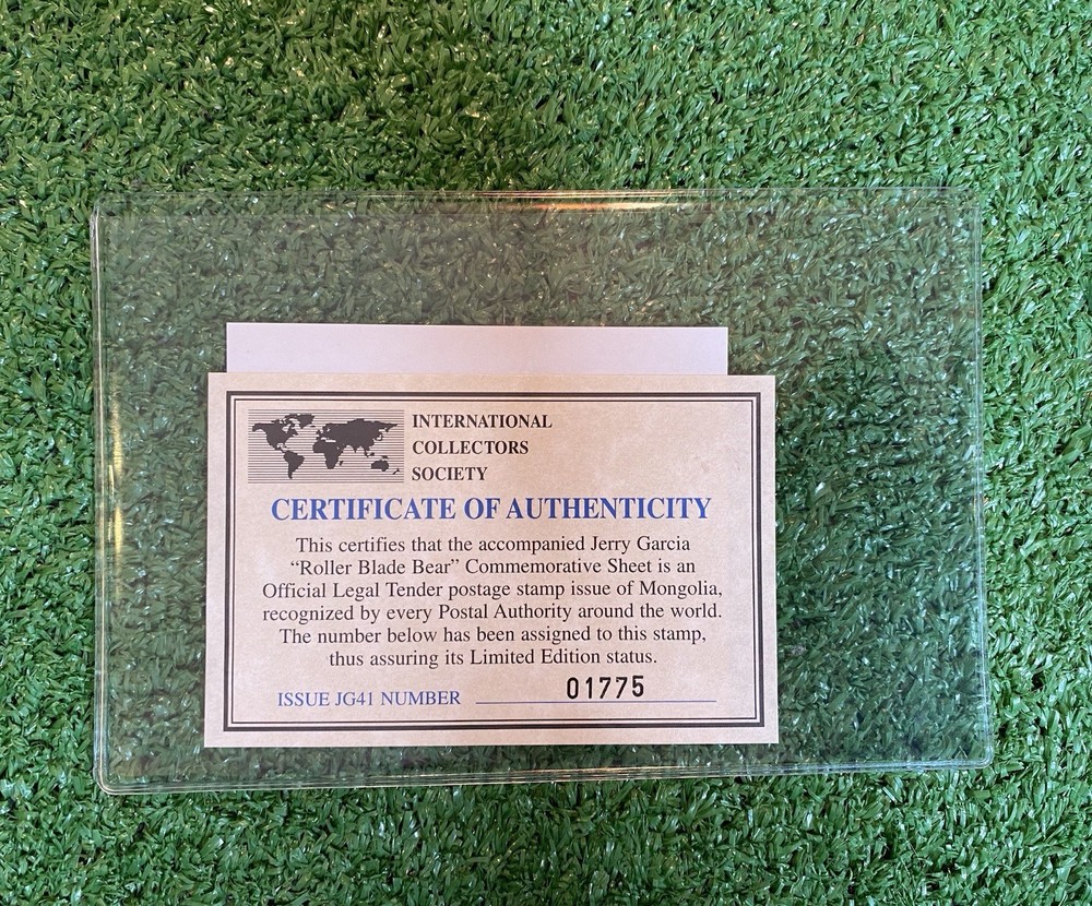 Grateful Dead Roller Blade Bear Stamp Certificate of Authenticity Mongolia 1998