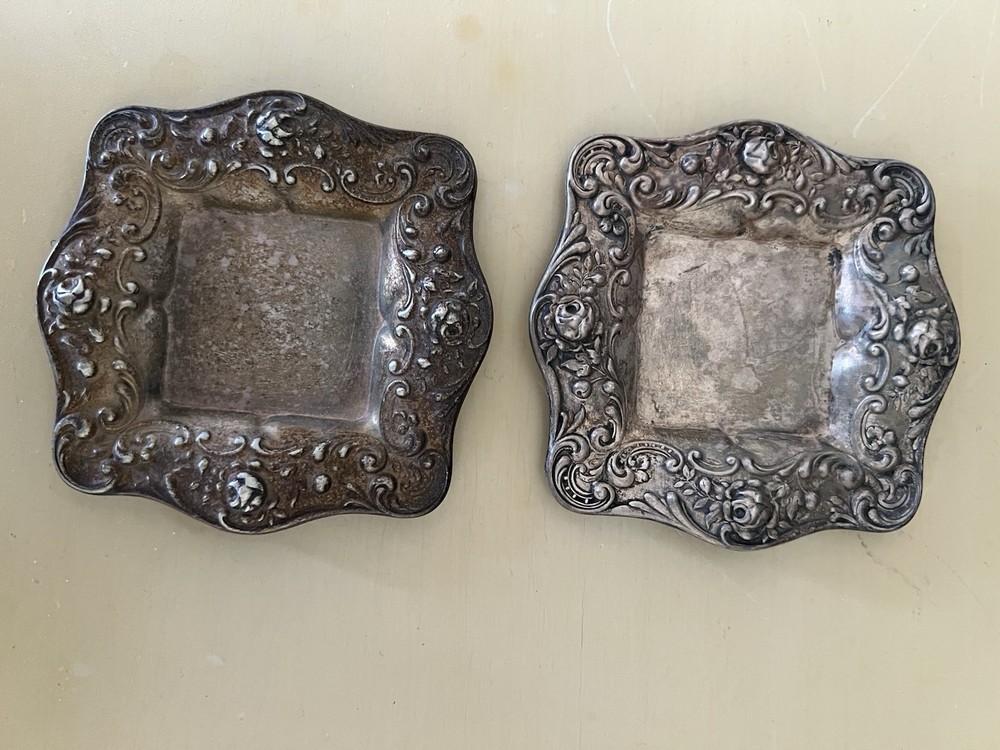 Gorham Sterling Silver Ornate Square Dishes Set of 2 Pattern 323