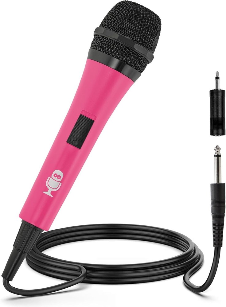 Dynamic Unidirectional Pink Microphone for Karaoke – Mute Function & 10.5ft Cord