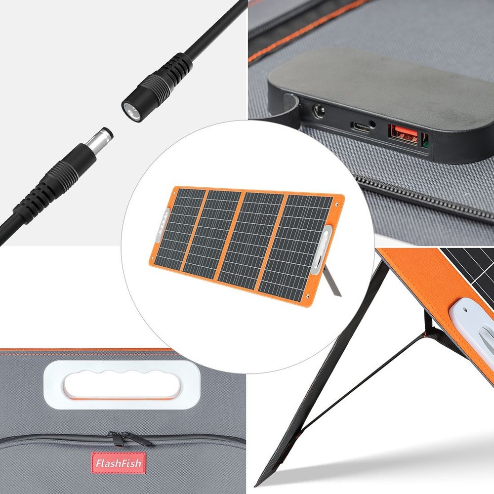 100W 18V Portable Solar Panel; Flashfish Foldable Solar Charger with 5V USB 18
