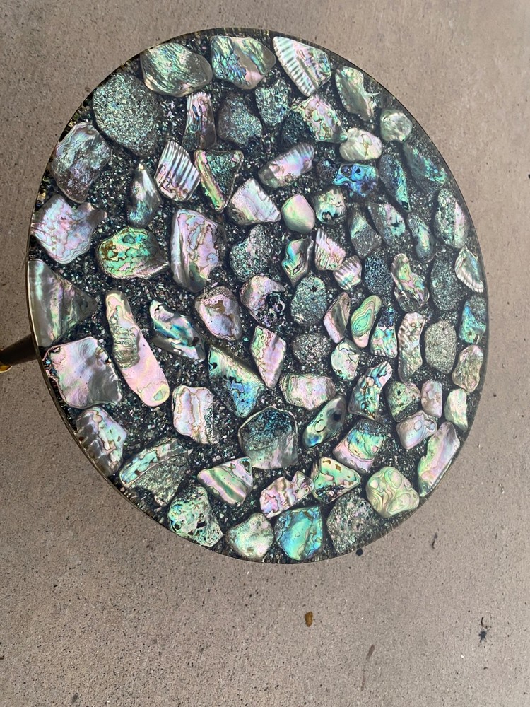 MCM Abalone Shell Inlay Accent Side Table Hollywood Regency