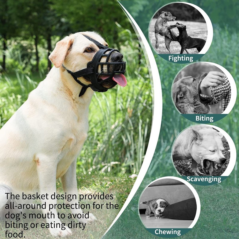Dog Muzzle, Silicone Basket Muzzle for Small Medium Large Dogs, Soft Cage Muz...