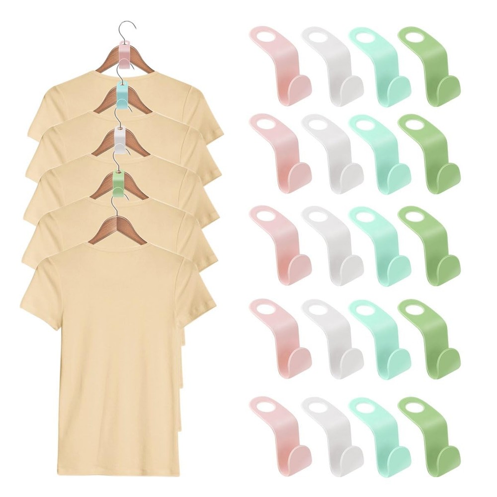 50 Pcs Space Saving Clothes Hanger Connectors - Plastic Extender Hooks for Cl...