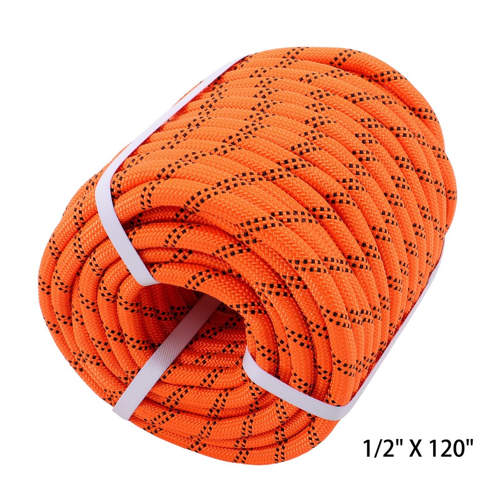 Orange & Black 48 Strands Polyester Braided Arborist Rope For Tree Work & Swing