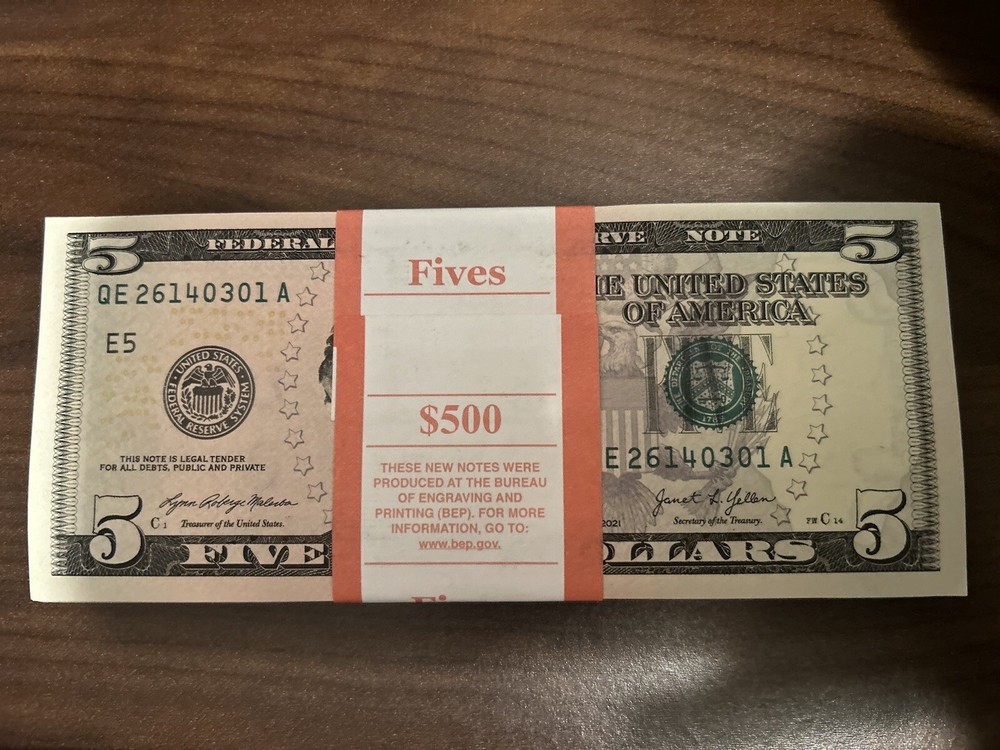 $5 Bills - 10 Uncirculated Sequential Five Dollar Bills - 2021