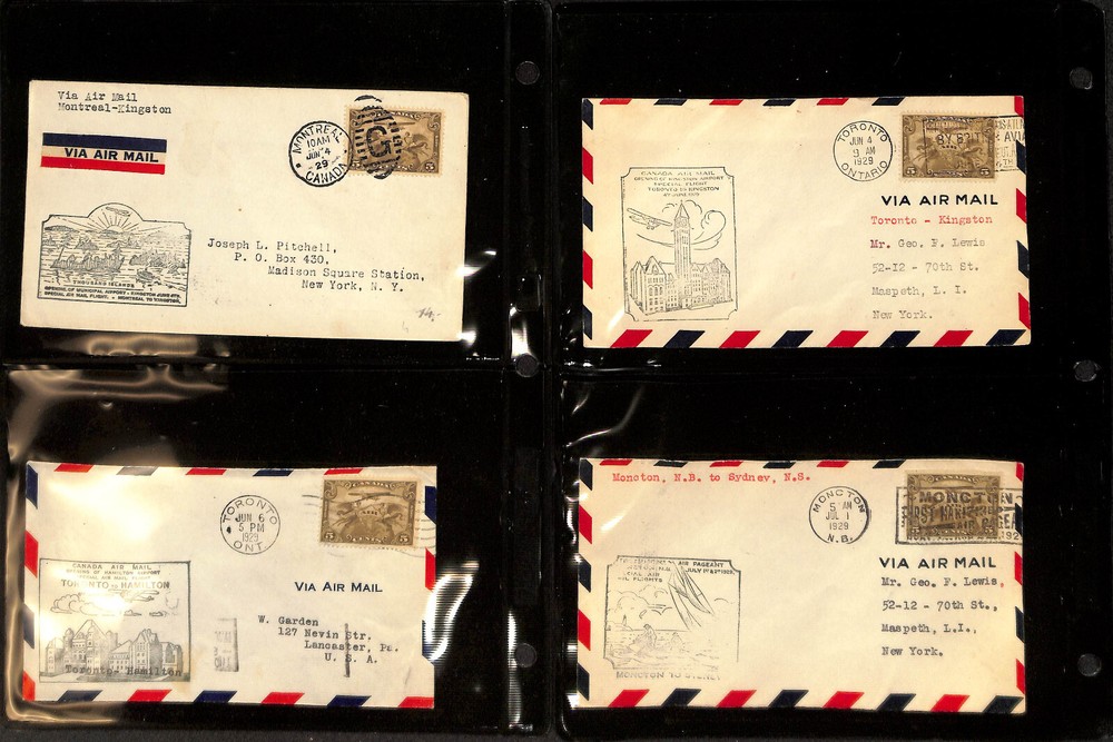 Canada Stamp Collection, Cacheted 1st Flight Covers, 1928-1929, 10 Different