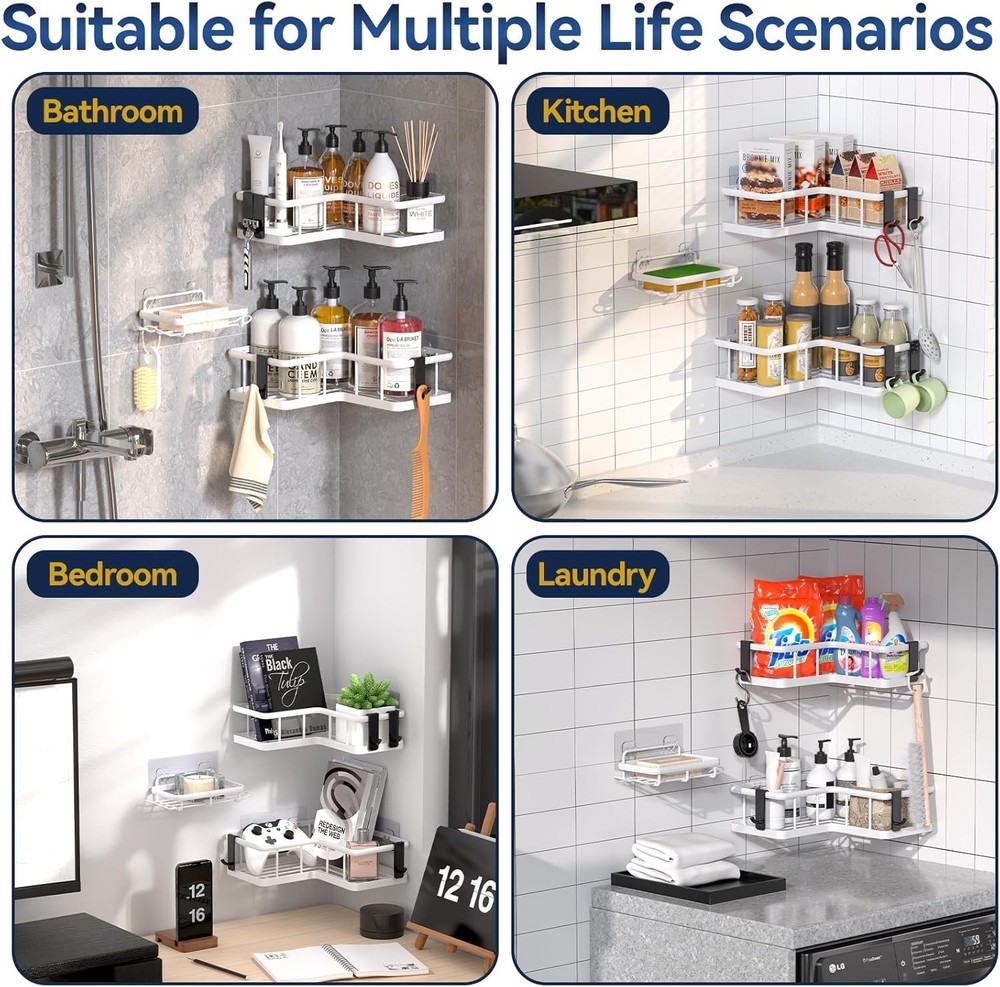 Corner Shower Caddy Organizer, 3-Pack Self-Adhesive Rustproof