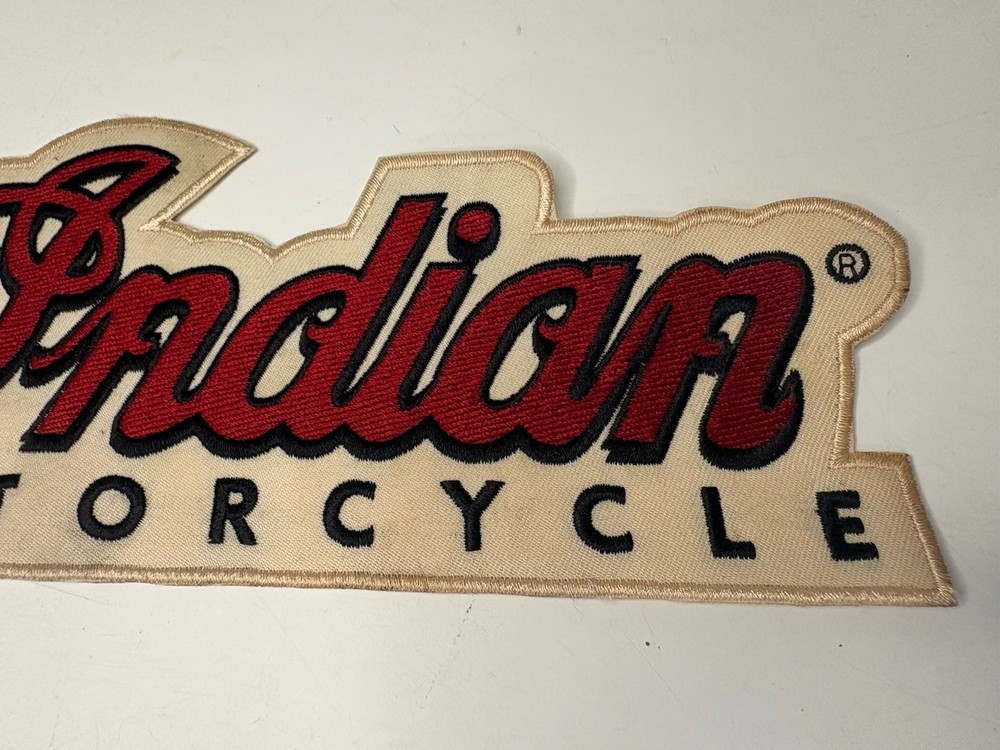 Indian Motorcycle Patch Embroidered Script 8” Ivory Background