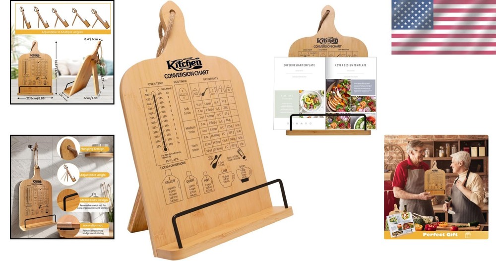 Compact Bamboo Cookbook Holder - Adjustable and Space-Saving Kitchen Essential