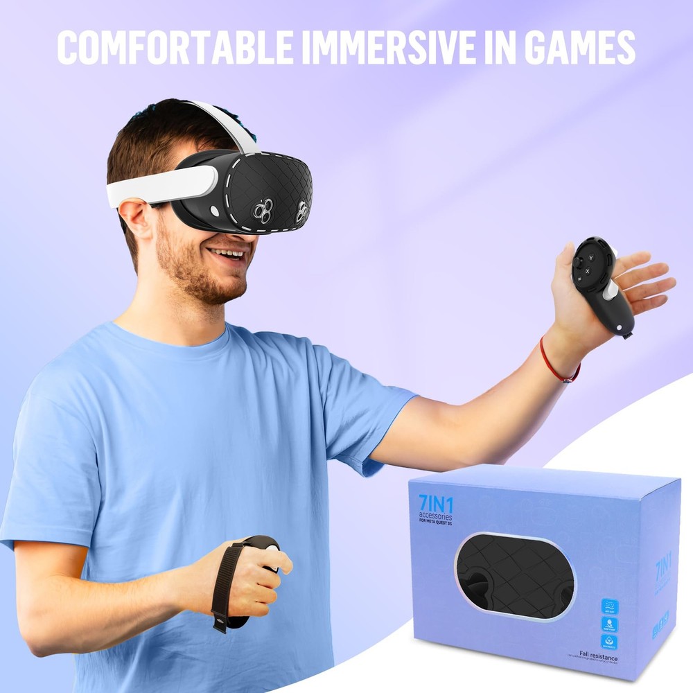 Silicone Cover Set Compatible with Meta/Oculus Quest 3s Deep Black