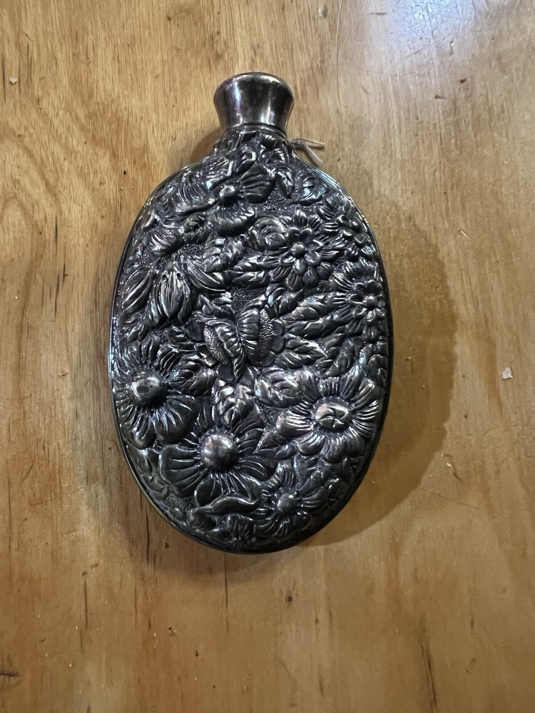 Vintage Sterling Silver Repousse Perfume FLask
