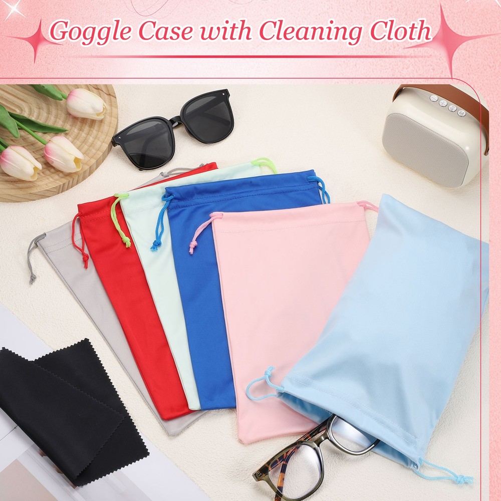 Ski Goggle Bag, Microfiber Bag with Cleaning Cloth 2 Pcs Light Blue