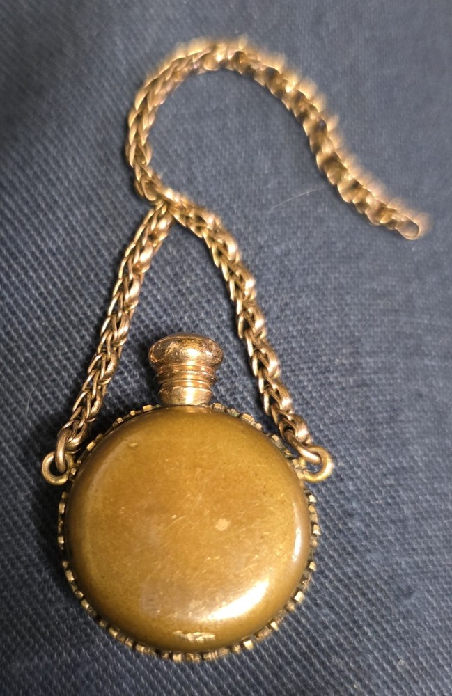 VINTAGE FLORAL MINI PERFUME BOTTLE MISSING STOPPER BRASS