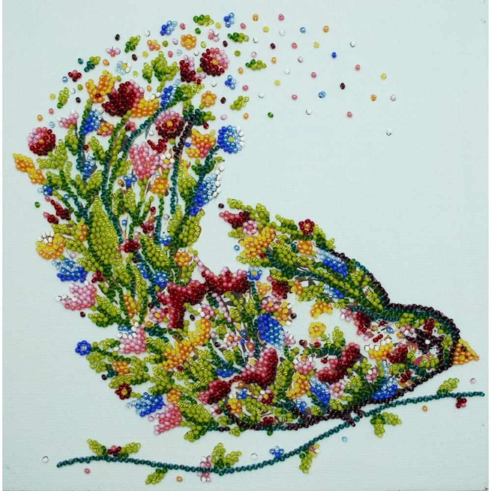 Bead Embroidery Kit Singing bird DIY Abris Art Beaded stitching needlepoint