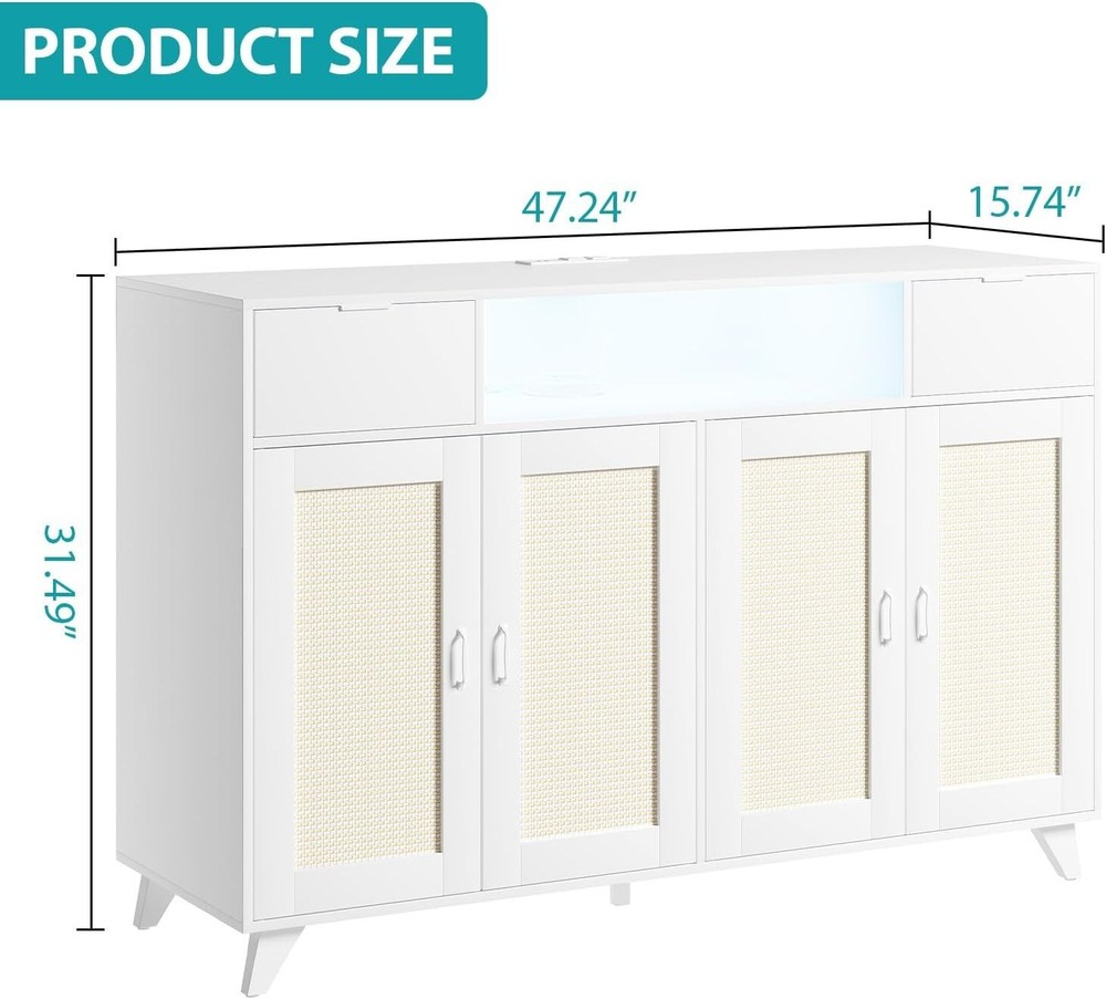 Sideboard Buffet Cabinet Rattan Kitchen Buffet Cabinet with 2 Drawers Console