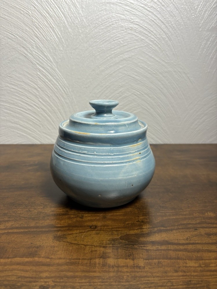 Handmade Painted Blue Sugar Bowl Kitchen Tea Time