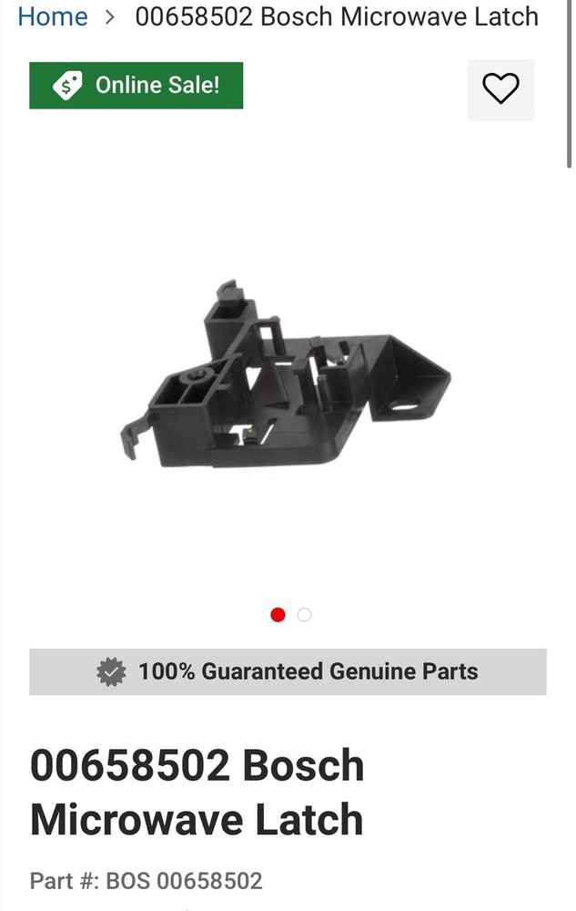 New! 00658502 Bosch Microwave Latch