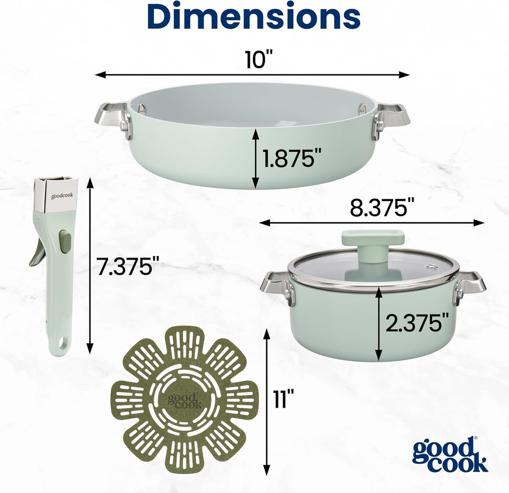 Ceramic Cookware Set 5-Piece with Removable Handle, Induction Compatible, Nonsti