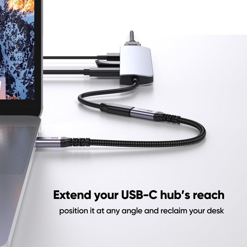 USB C Extension Cable 6 inch Short, Full-Function Extender 0.5 Feet, Grey