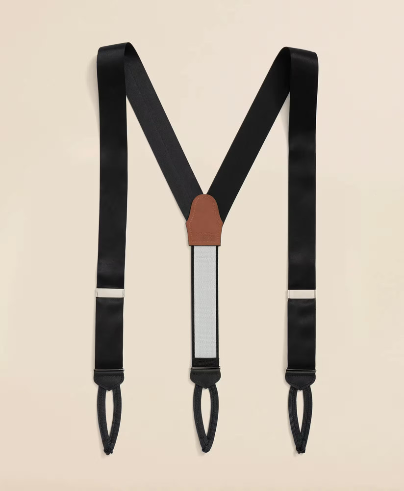 NIB Brooks Brothers Mens Solid Black Formal Solid Suspenders w/ Silver $148