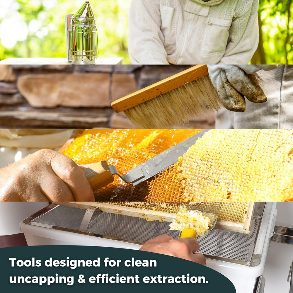9Pc Beekeeping Starter Kit Hive Tools Smoker Queen Cage Honey Tools