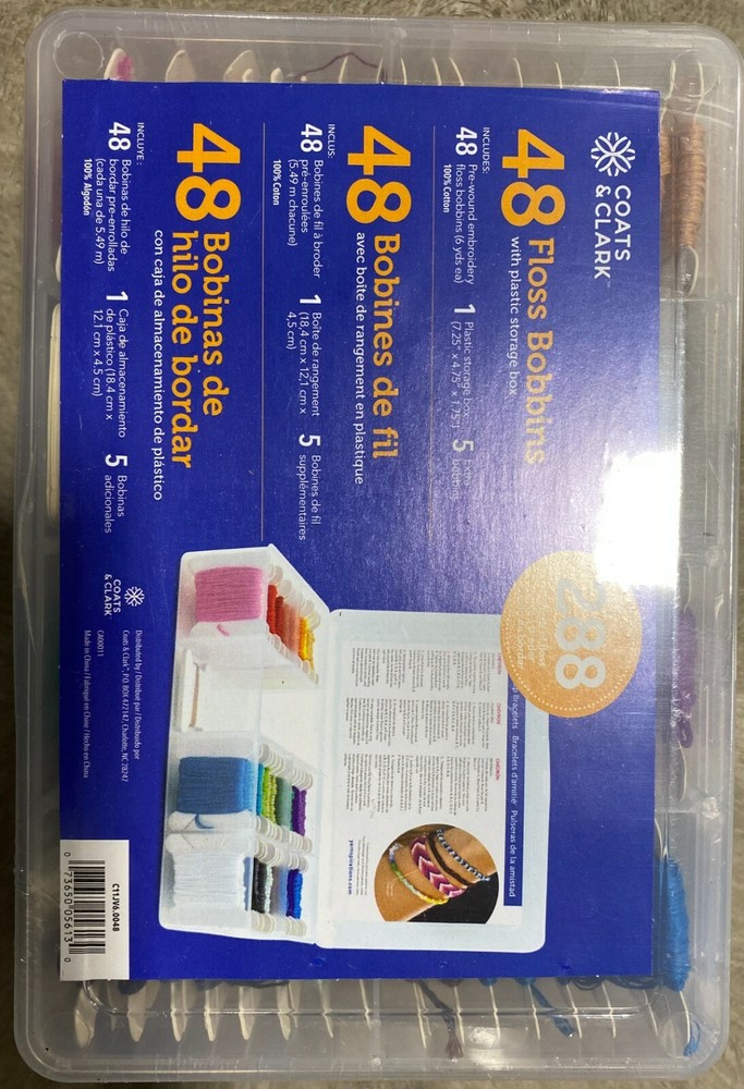 Coats & Clark Storage Box and Floss Bobbins 48/Pkg-Assorted