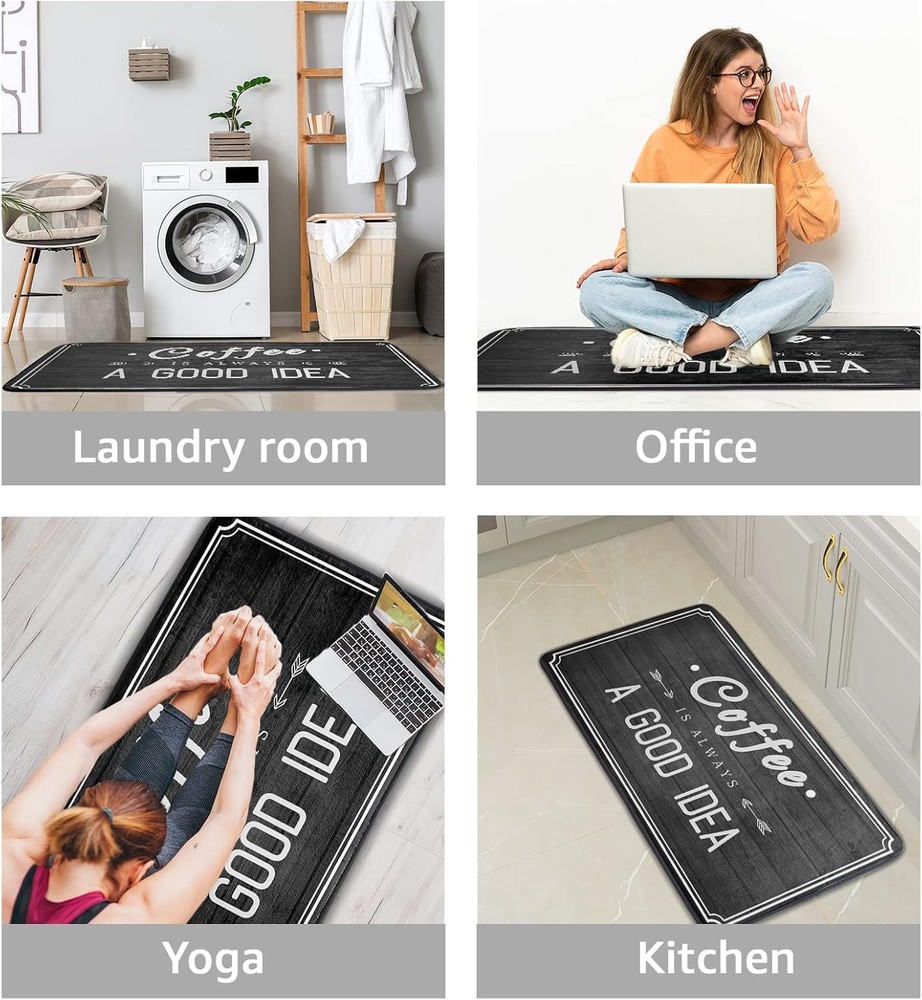 Kitchen Rug Black and White Coffee 1'8 x 3'3 (Rectangular),