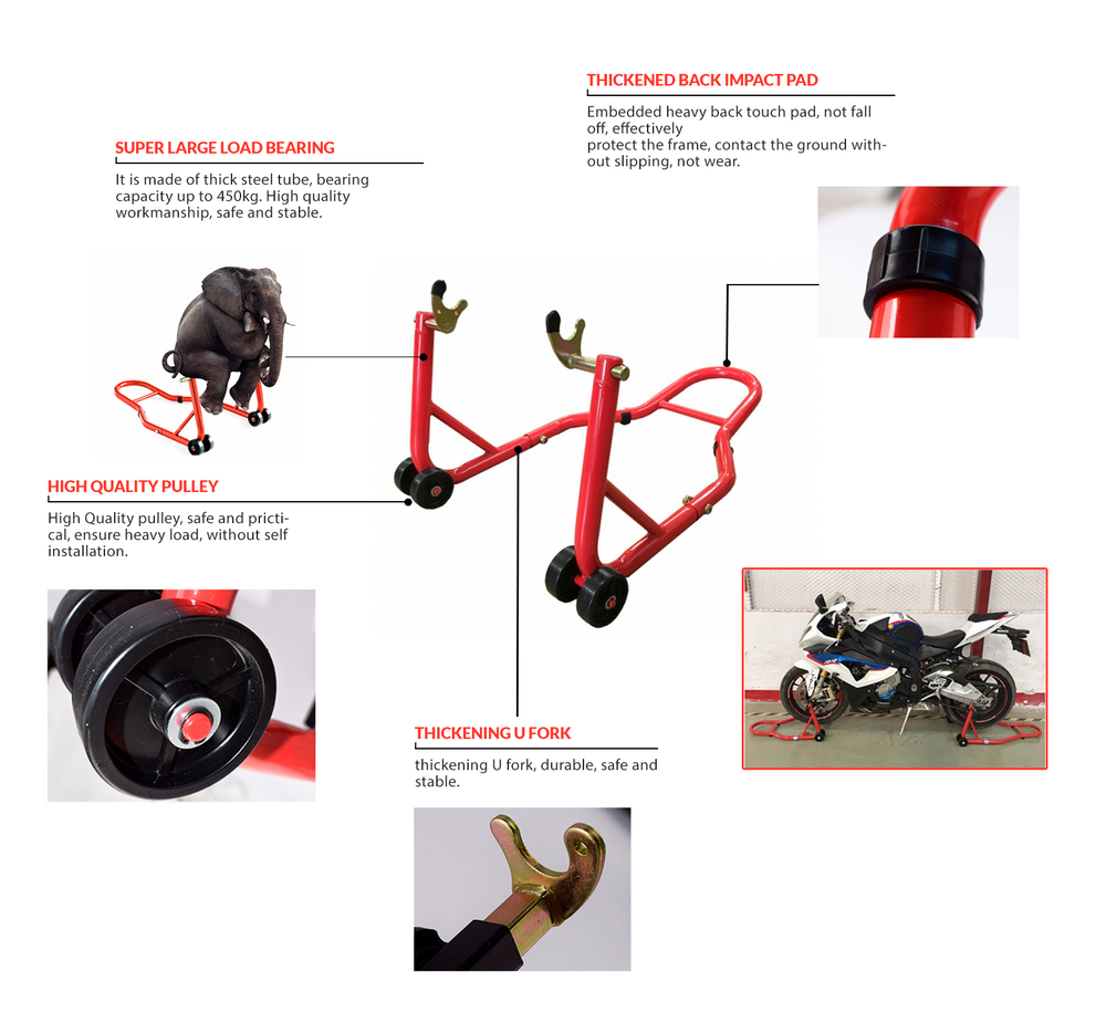 Xtron Motorcycle Rear Fork Paddock Wheel Lift Stand with V-Adapters