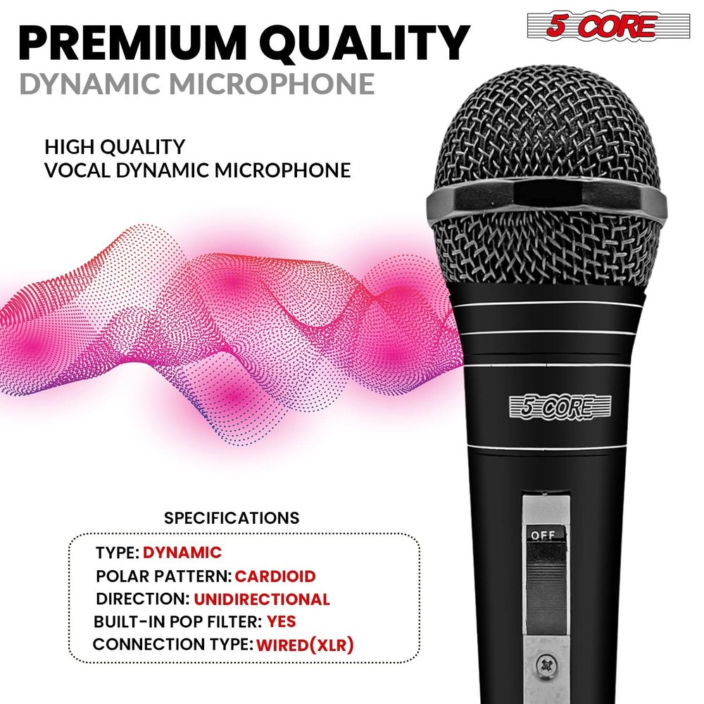 5Core XLR Microphone Dynamic Mic Karaoke Singing Studio Mics Handheld Microfono
