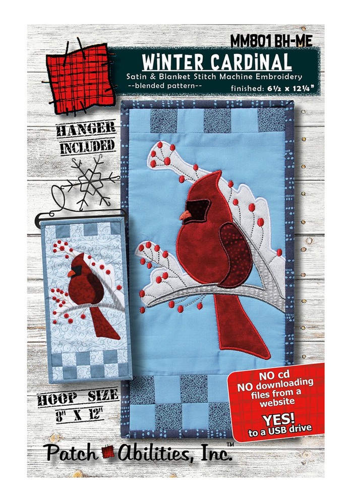 Patch Abilities Winter Cardinal Machine Embroidery Version W/Buttons and Hanger