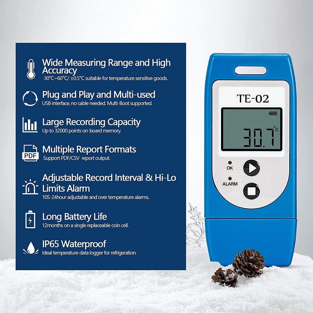 Temperature Data Logger, USB Temperature Data Recorder with PDF & CSV