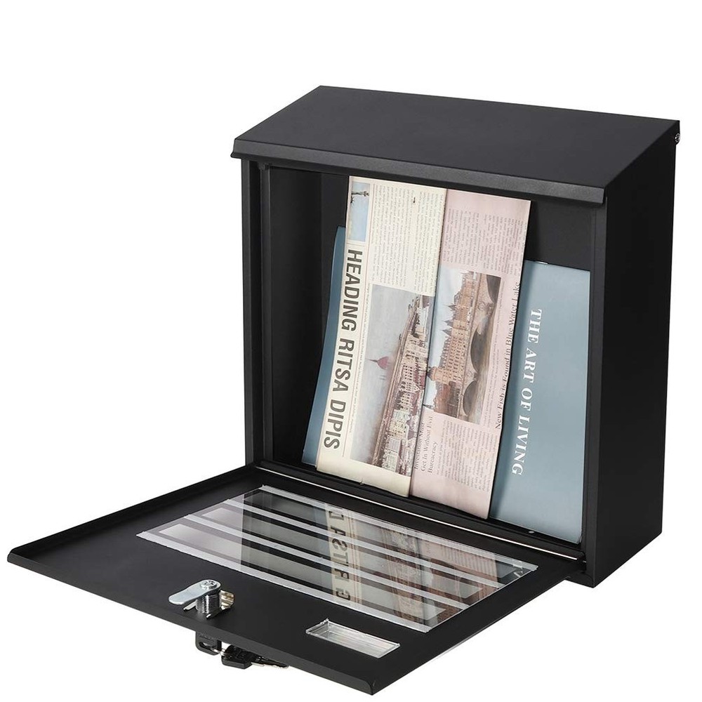 Secure Locking Wall Mounted Mailbox Large Capacity Black