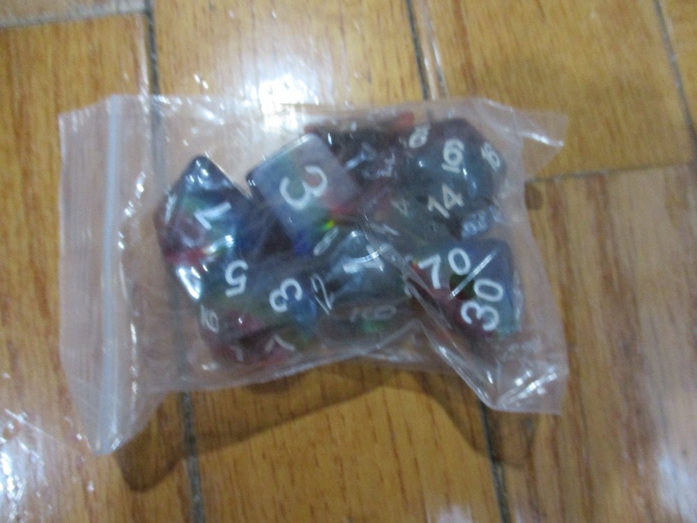 7 Piece Polyhedral Resin Dice Set Rainbow w/White