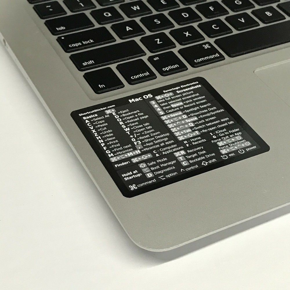 SYNERLOGIC Mac OS Reference Keyboard Shortcut Guide Black Glossy Vinyl Sticker