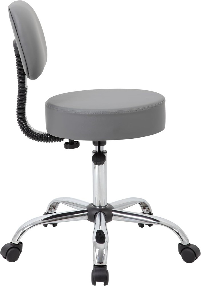 Ergonomic Adjustable Drafting Stool with Back Cushion - Grey & Chrome Finish