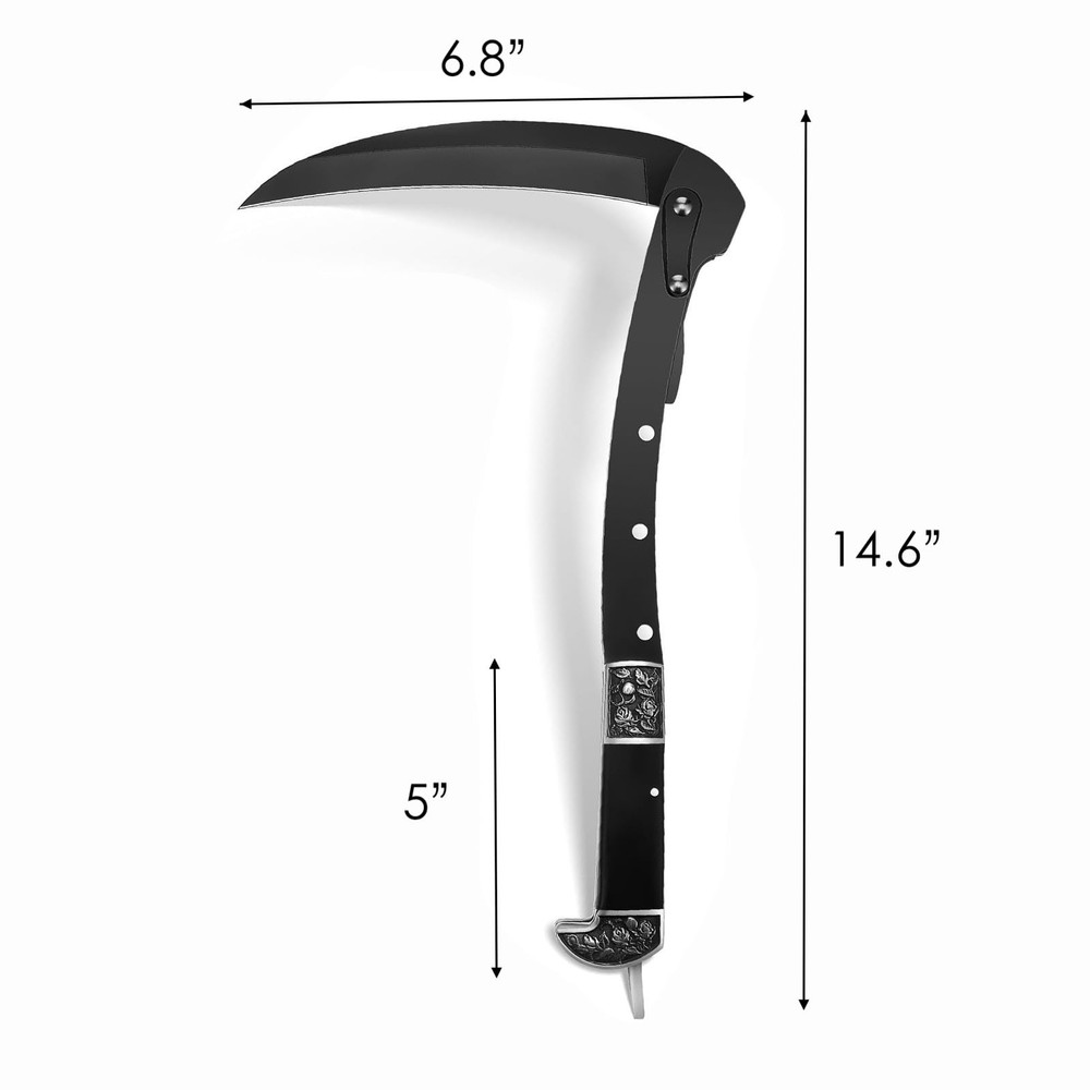 Folding Sickle, Section Foldable Scythe with Wooden Handle, Sheath, 2 Section...